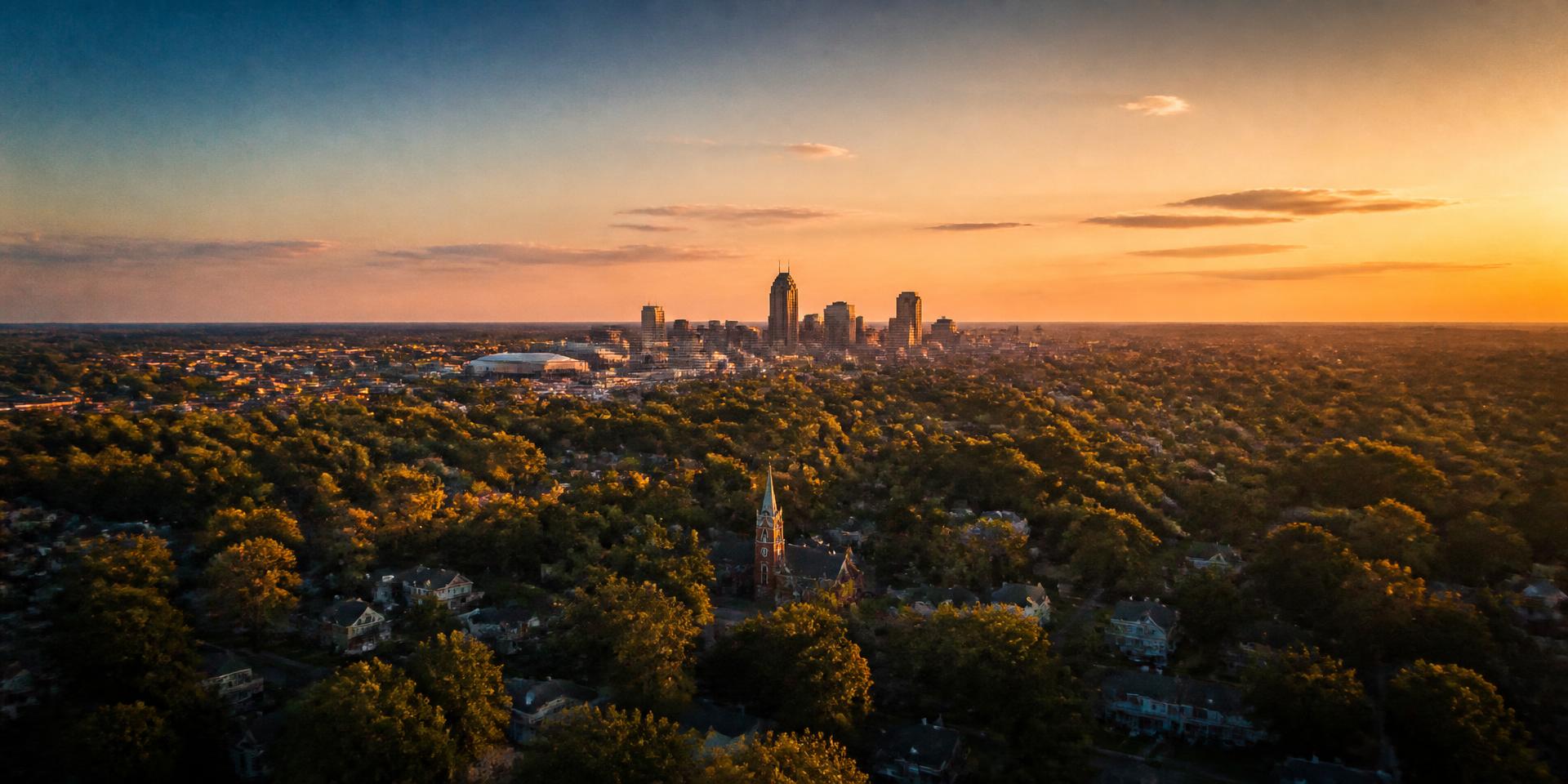 The Indianapolis skyline in calm daylight